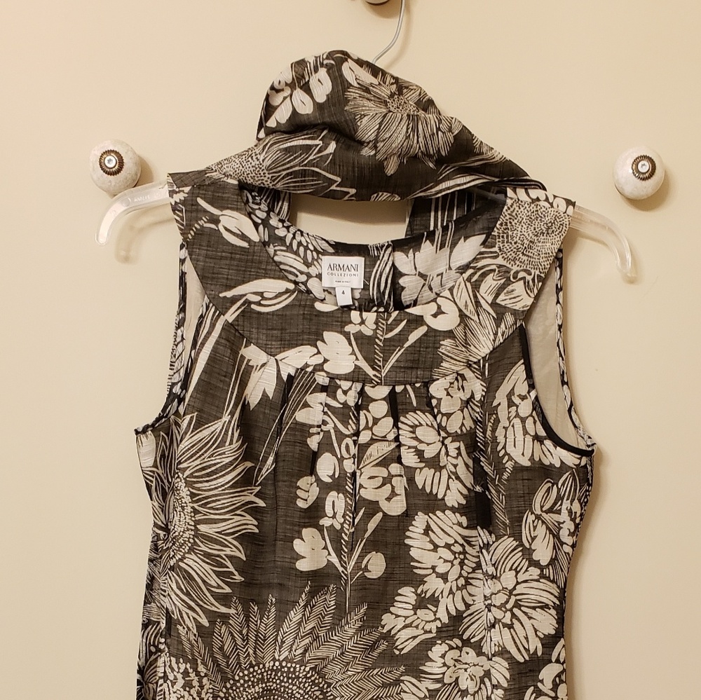 Armani collezioni flax/silk floral dress & scarf